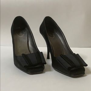 PRADA black peep toe heel with bow